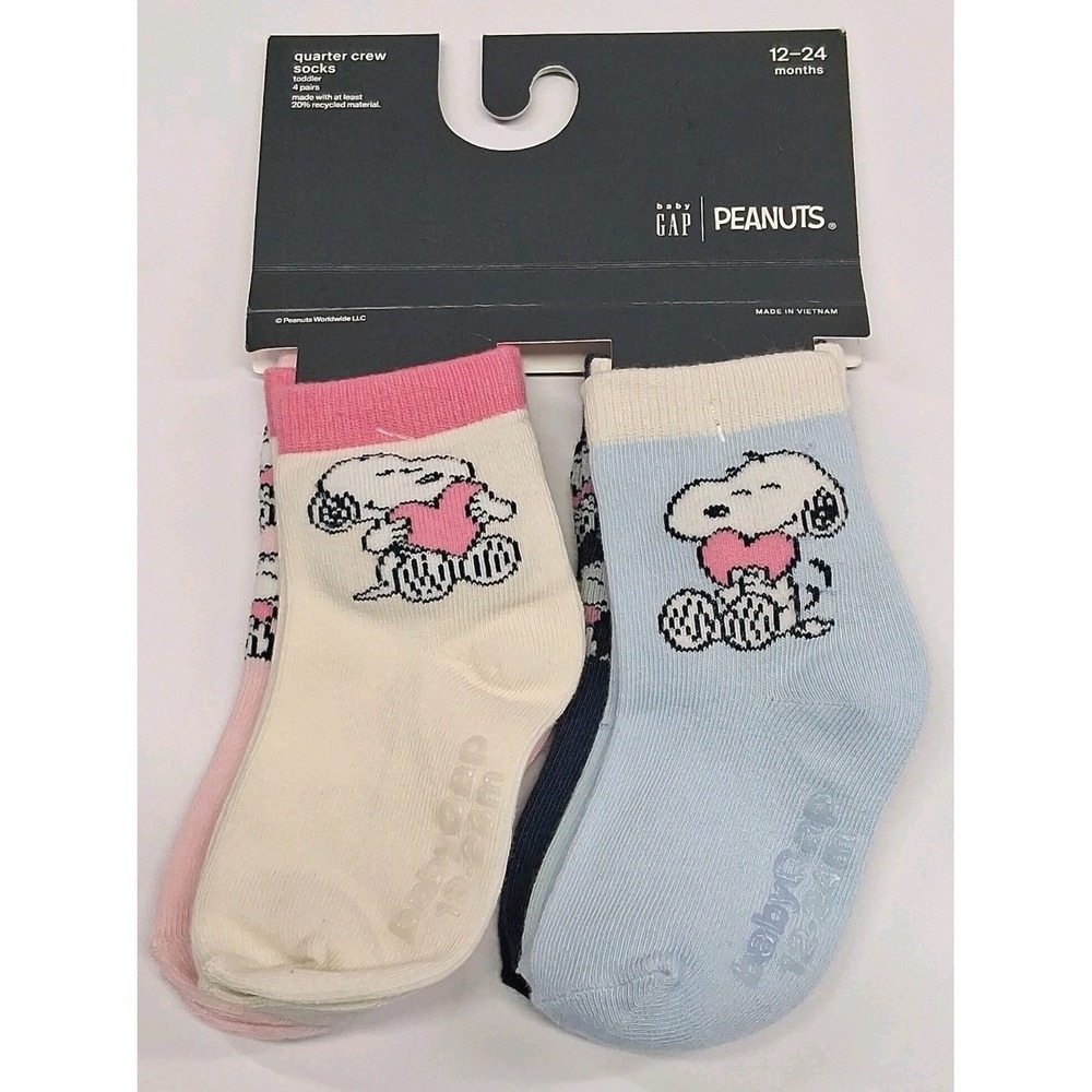 Baby Gap Toddler Peanuts/Snoopy Multi Color Qrtr Crew 4-Pack Socks Size 12-24m